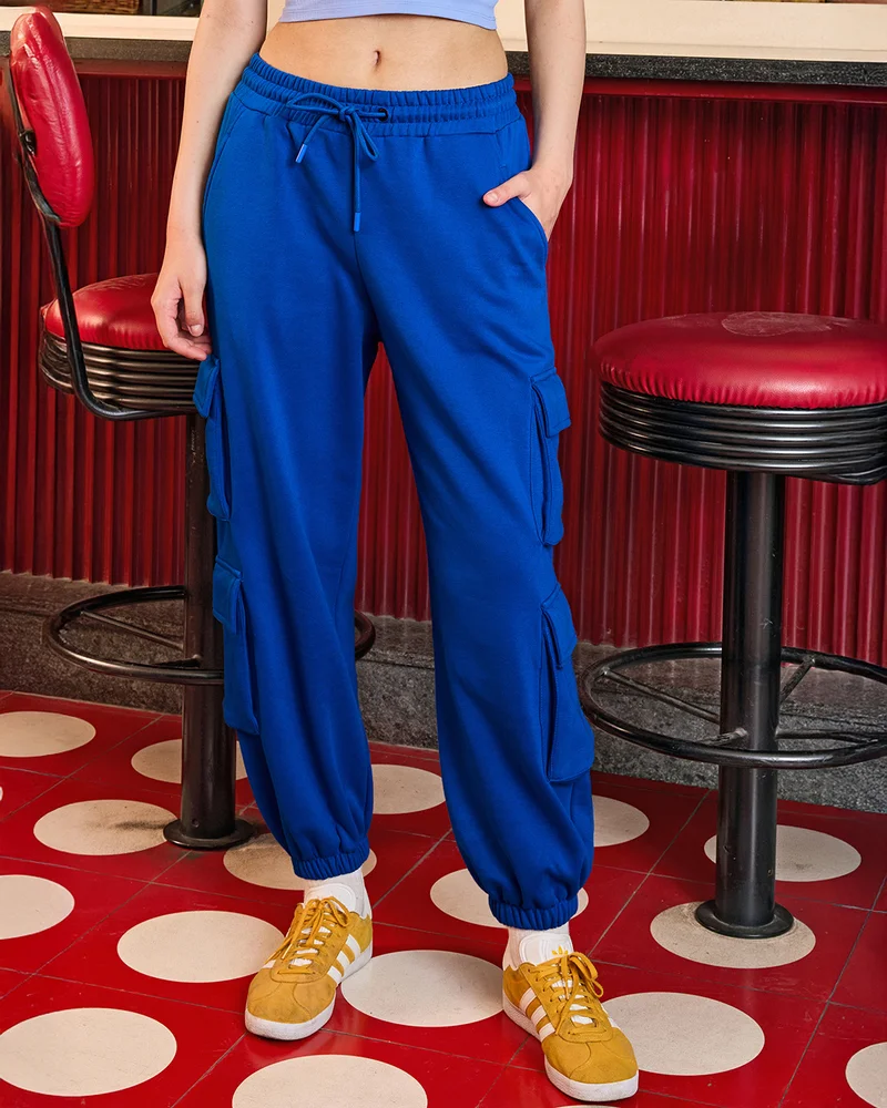 بيواكوف Women's Blue Super Loose Fit Brushed Joggers